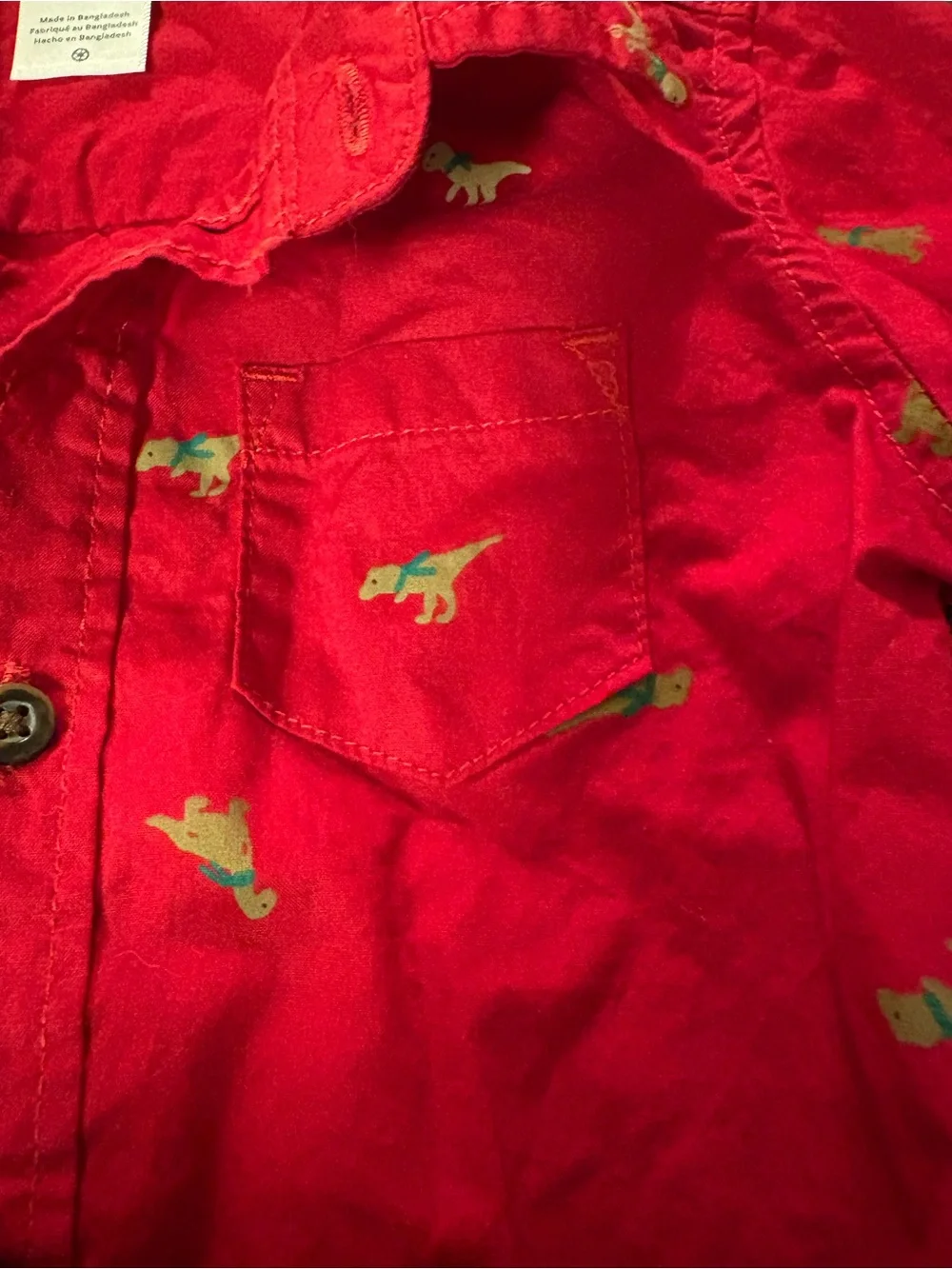 Carter's Red Button-Up One-Piece with‎ Dino Accents Size 18 months